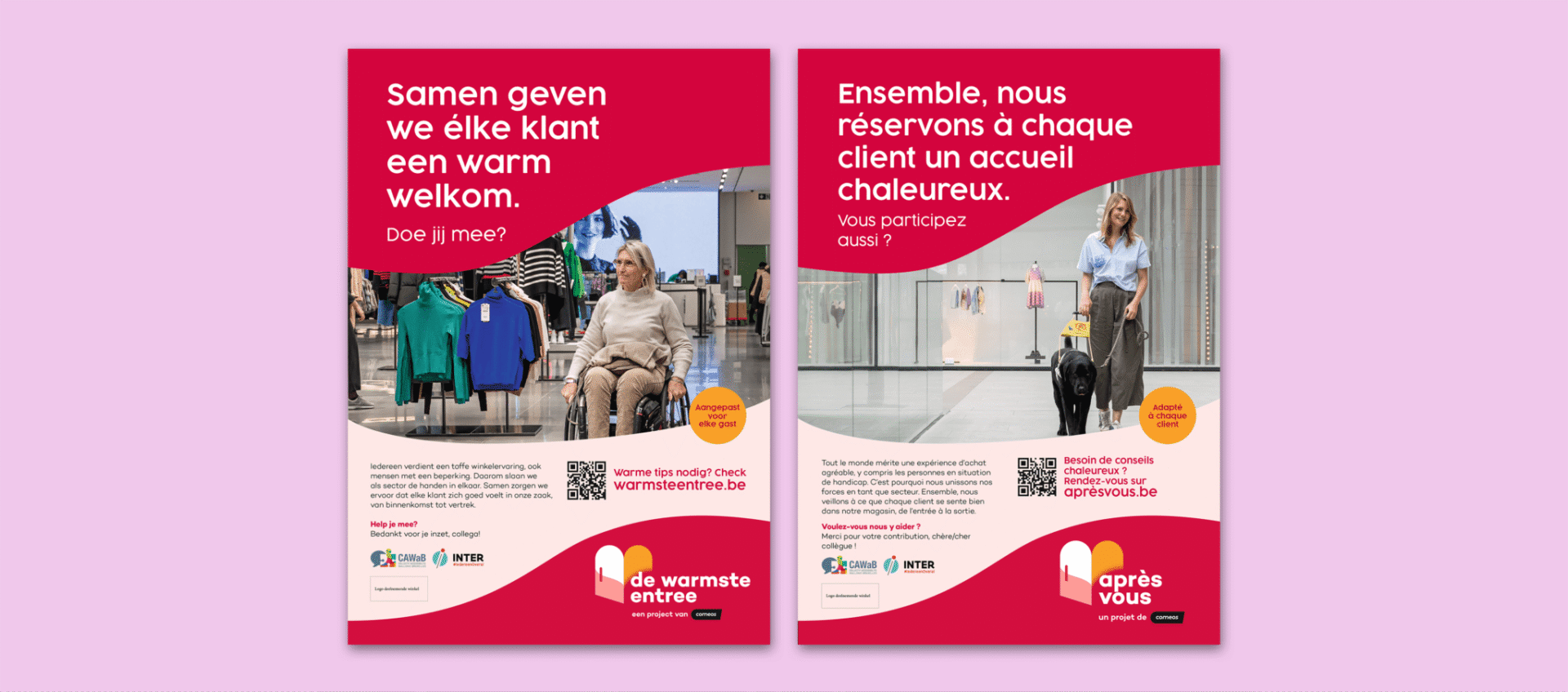 Website mockup van een flyer voor Comeos, de Belgische federatie voor handel en diensten