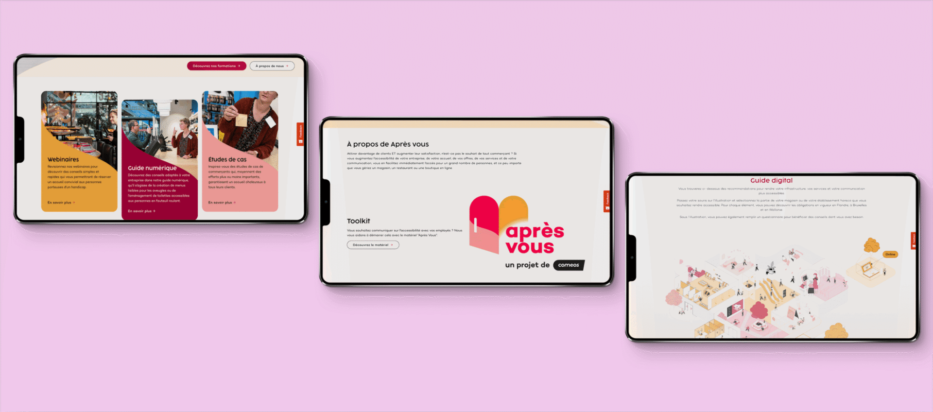 Website mockup van het Comeos platform, ontworpen door June20